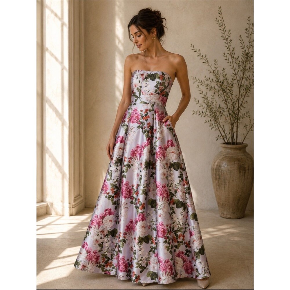 Sachin + Babi Giovanna Floral Strapless Gown in Perwinkle And Petals